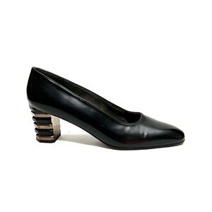 STUART WEITZMAN | Vintage 1990s deadstock black leather sculpted heel pumps